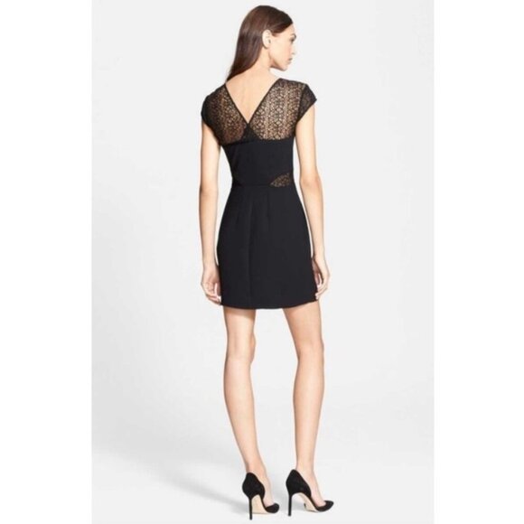 The Kooples Robe Lace & Leather Mini Dress Crepe Cap sleeve Black Size XS - Picture 16 of 16